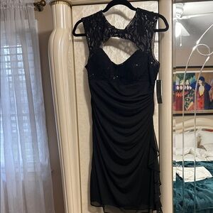 Betsy & Adam Black Lace Backless Dress